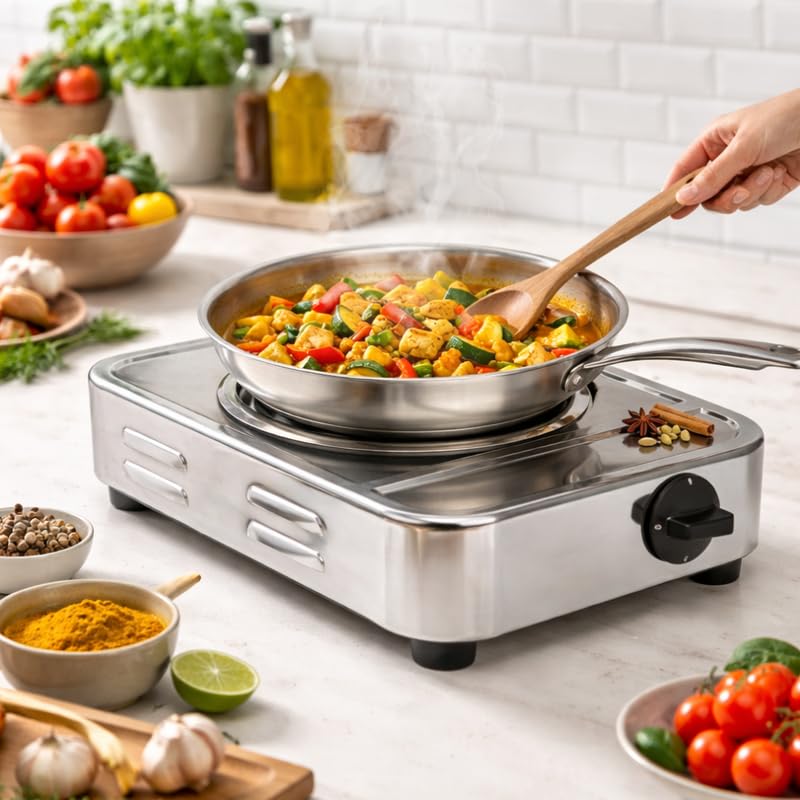 Image of Elevea 𝟏𝟓-𝐘𝐞𝐚𝐫 𝐋𝐨𝐧𝐠-𝐋𝐢𝐟𝐞 𝐖𝐚𝐫𝐫𝐚𝐧𝐭𝐲 Electric Cooking Plate, 2000 Watt Fast Heating Coil Stove, Compact Hot Plate for Kitchen, Travel Friendly Single Burner, Durable