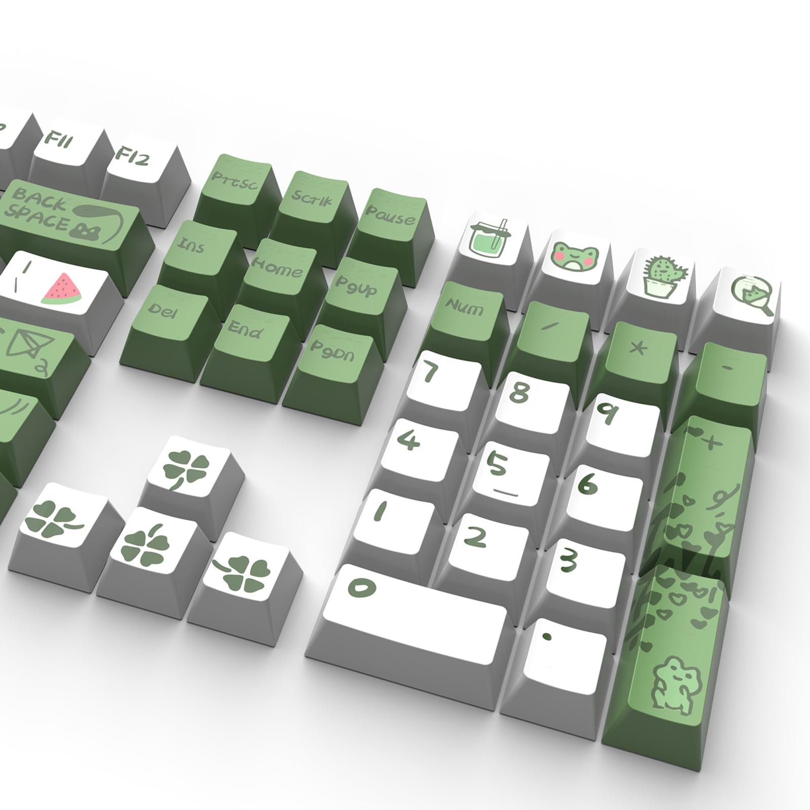 WUURAA Keycaps 129 Keycaps OEM Profile Cartoon Frog Theme Keycap Set Pour 61/87/104/108 Disposition Clavier Mécanique Ordinateur Périphériques