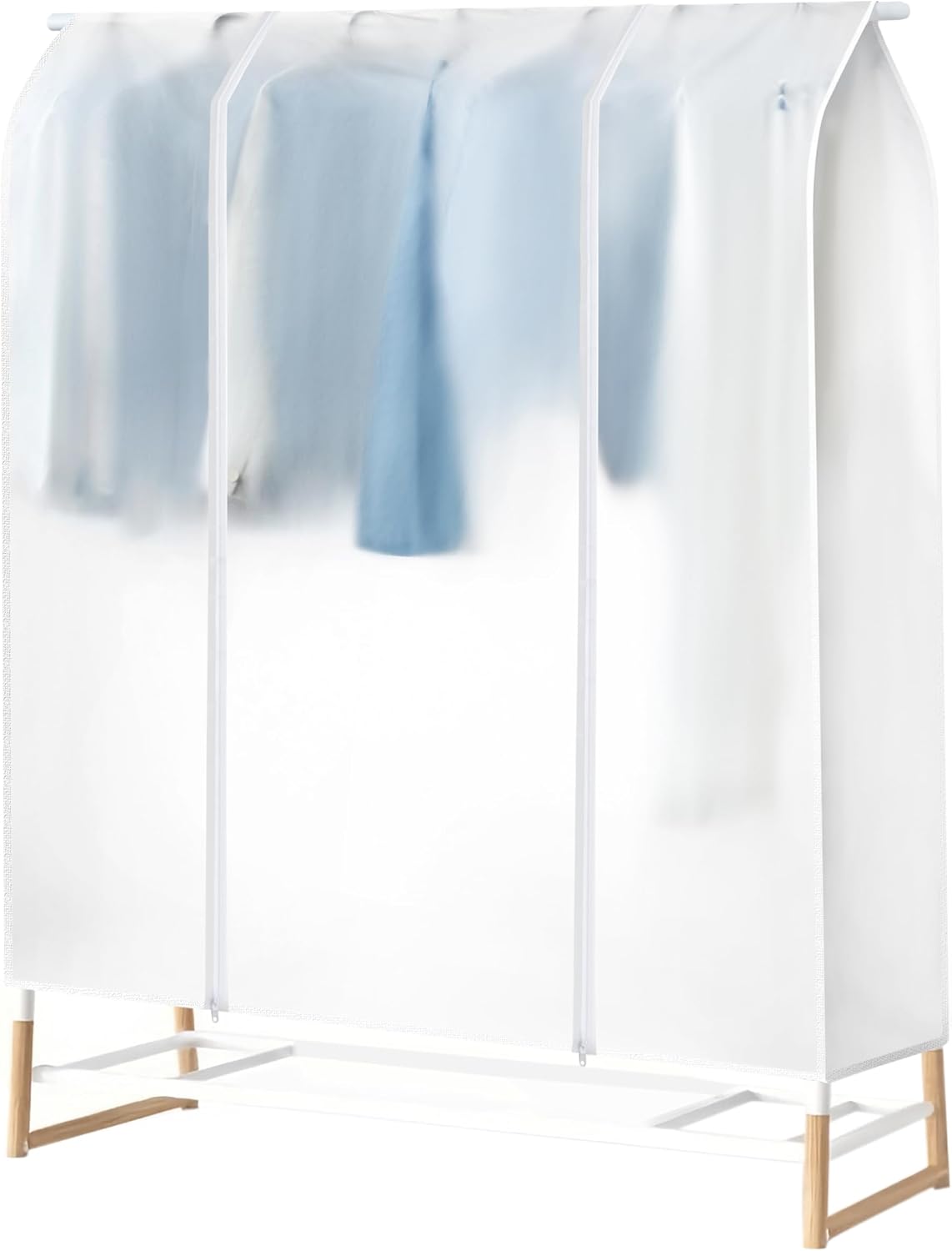 Clothes Rack Cover HLC 52" Garment Rack Cover Large PEVA Translucent Clothing Dustproof/Waterproof Cover With 2 Durable Zipper Protector for Suits, Coats, Sweaters, Shirts (Not Including Frame)