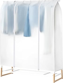 Clothes Rack Cover HLC 52" Garment Rack Cover Large PEVA Translucent Clothing Dustproof/Waterproof Cover With 2 Durable Zipper Protector for Suits, Coats, Sweaters, Shirts Not Including Frame