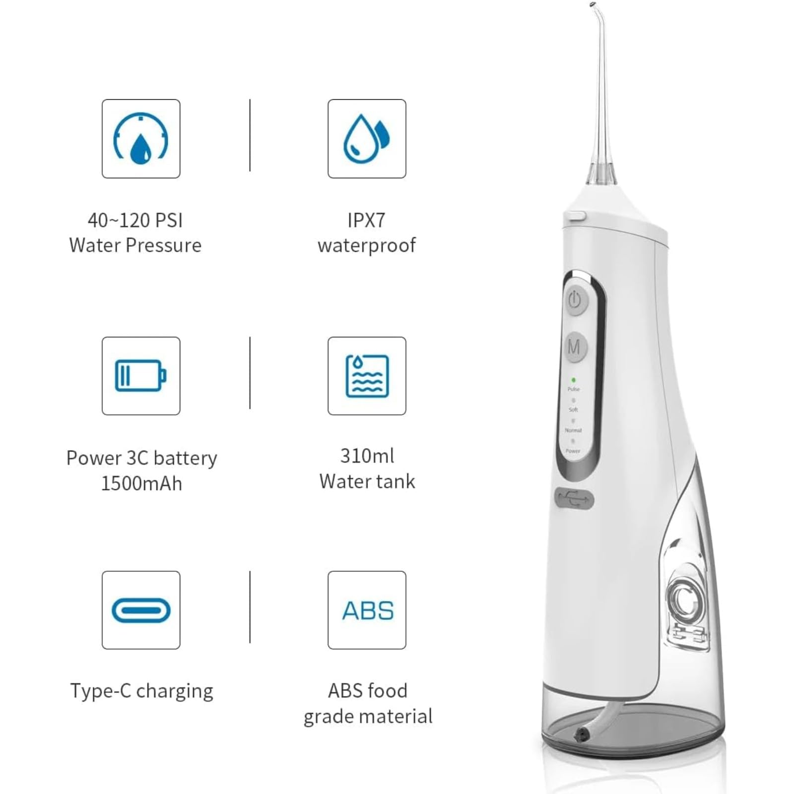 Oryzom Irrigador Dental,irrigador Dental Profesional Inalámbrico Con Irradiador,Water Flosser Para La Limpieza Dental.IPX7 Resistente Al Agua,limpieza Dental Para El Hogar (Negro)