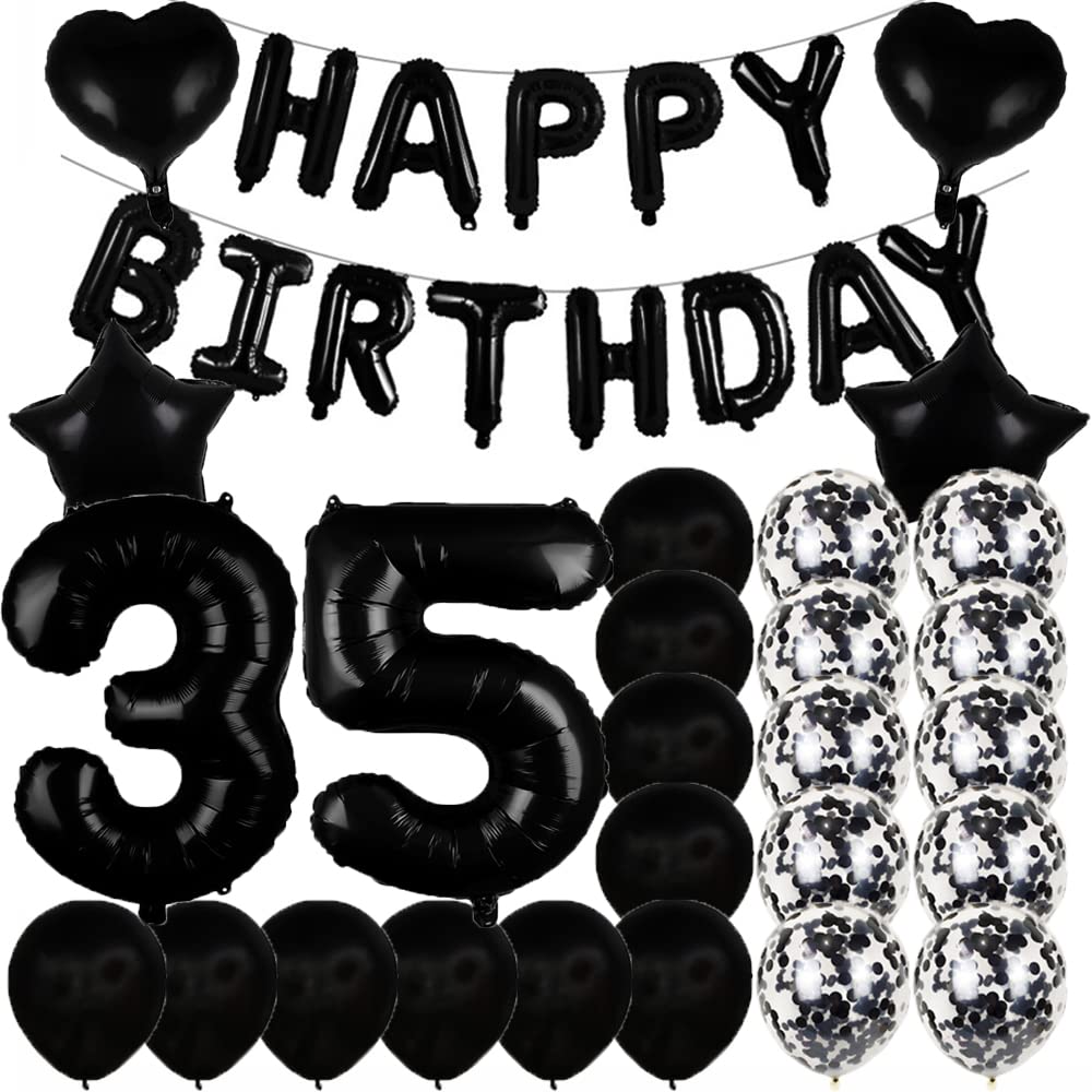 Sweet 35th Birthday Decorations Party Supplies,Black Number 35 Balloons,35th Foil Mylar Balloons Latex Balloon Decoration,Great 35th Birthday Gifts for Girls,Women,Men,Photo Props