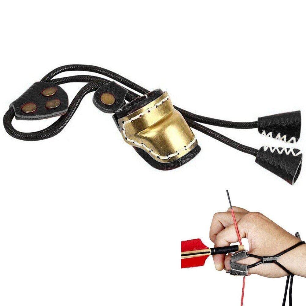 Hrippy Black Archery Thumb Ring Soft Leather Brass Archery Finger Protector For Mongolian Recurve Bow For Traditional Bow Shooting