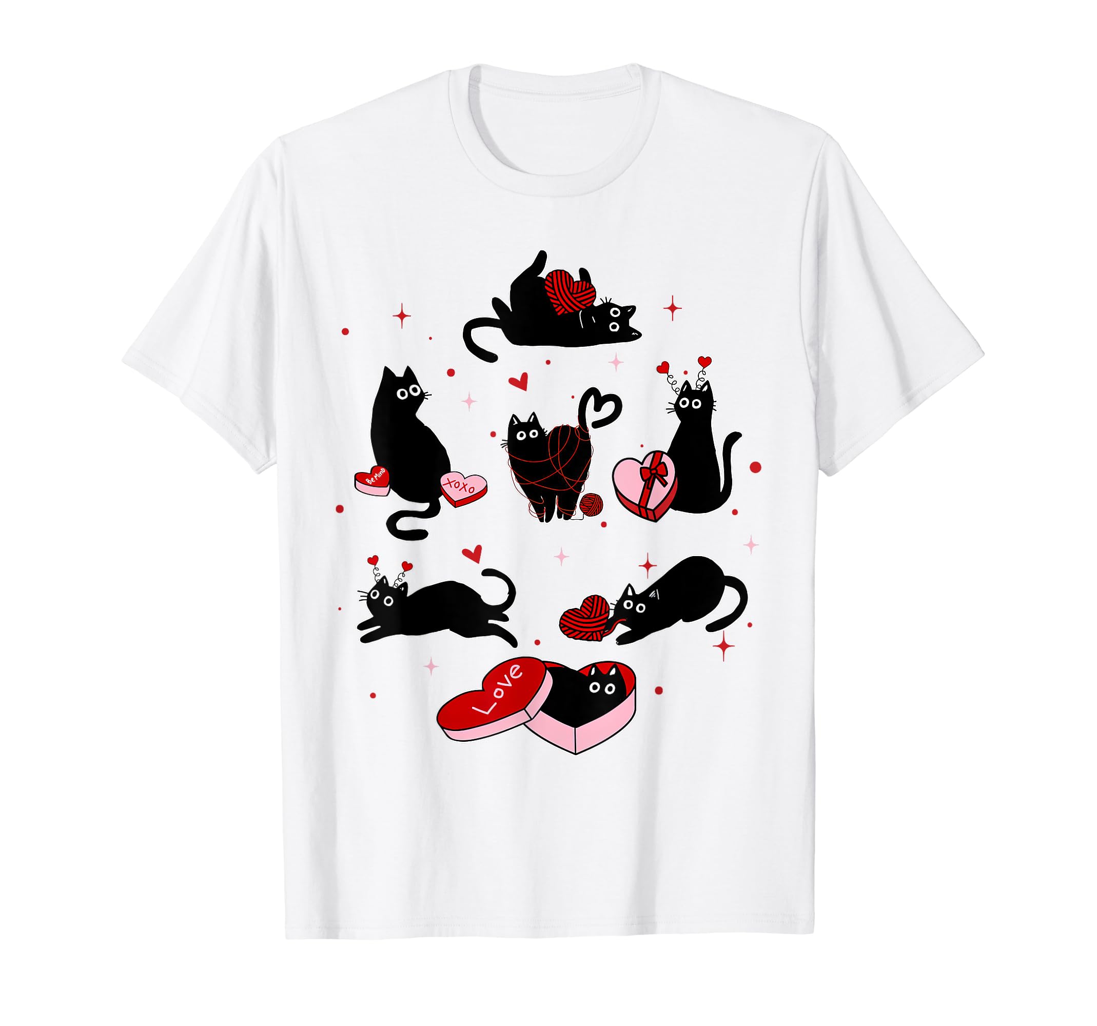 Cute Black Cat Kitten Red Heart Happy Valentine Black Cat Men Women T-Shirt