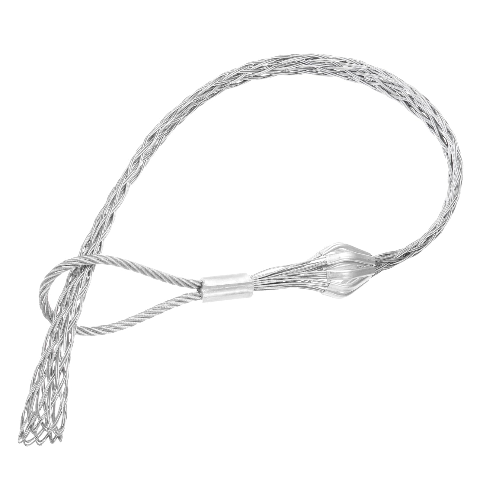 QUARKZMAN Fascetta di Trazione per Cavi 60-75mm, Tiracavi in Rete Metallico 140cm, Grip Singolo in Acciaio Zincato, Copertura Rete Liscia, 1 Pezzo (Argento)