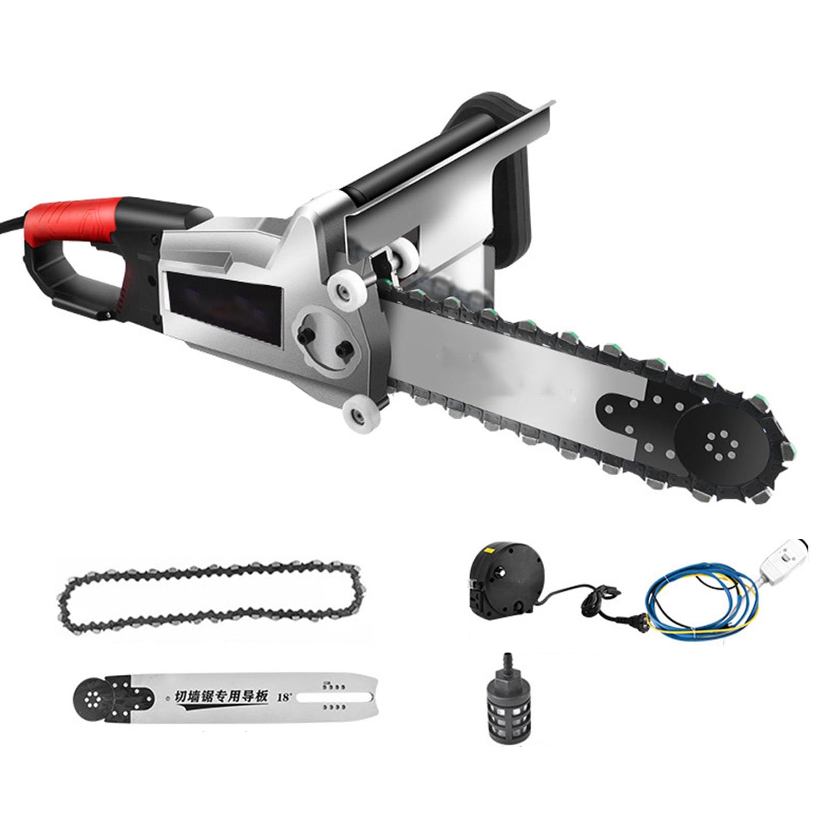 Motosierra eléctrica para hormigón, motosierra de mano sin escobillas, motosierra para cortar hormigón, cortadora de muros eléctrica con cadena de diamante, con supresión de polvo,Double Chain-480