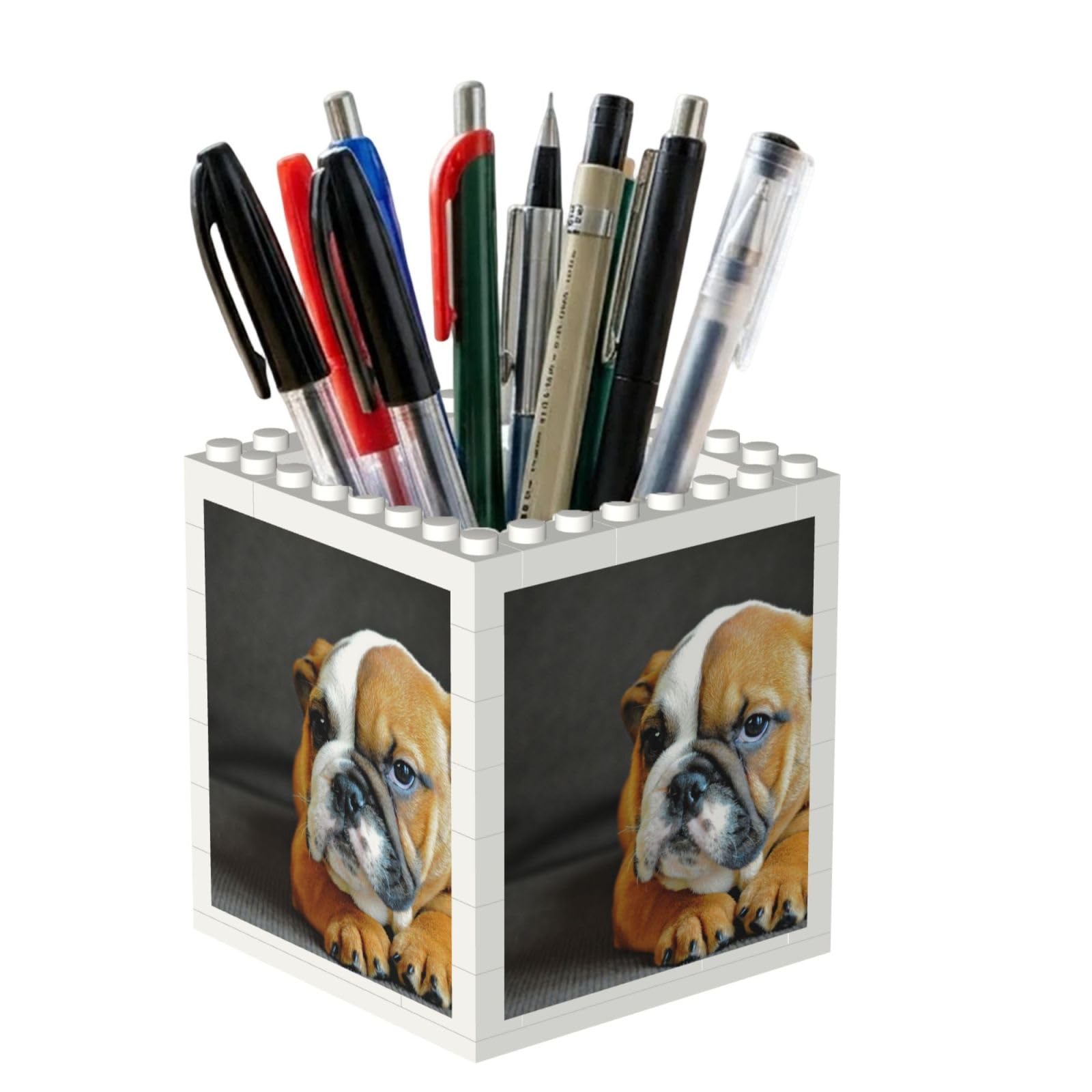 Poadnly Kneeling English Bulldog, Pen Pot Pencil Holder for Office Home School, Compact Desk Organiser for Office Stationery