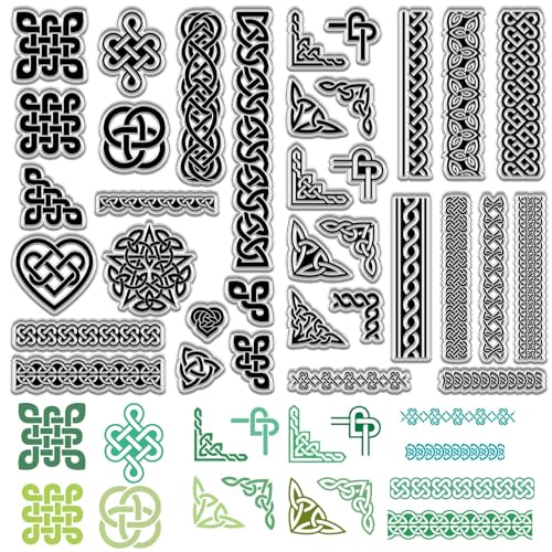 CRASPIRE 2Pcs Celtic Knot Clear Rubber Stamps Trinity Knot Reusable Transparent Silicone Stamp Seals Vintage for St. Patrick's Day Journaling Card Making Decor DIY Scrapbooking Supplies Crafting