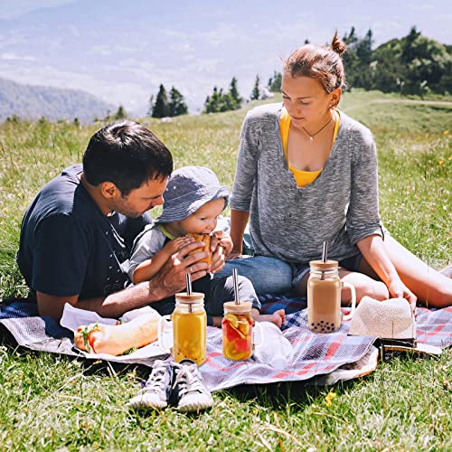 Luium Mason Jars With Handle -4 Pack Mason Jar Drinking Glasses With Lid And Straw, Mason Jar Cups, Mason Jar Mugs For Iced Coffee, Milkshake, Smoothie, Plastic Airtight Lids For Food Storage #TOP6