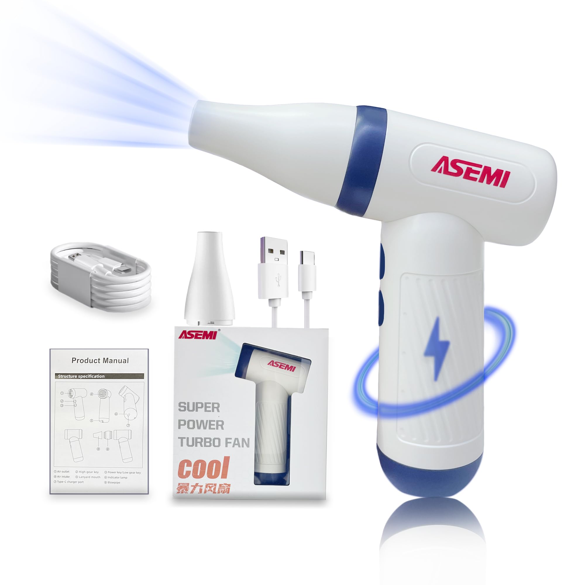 Compressed Air Duster Turbo ASEMI Versatile Portable Rechargeable Barbecue BBQ Outdoor Camping fire use,blasts Away dust Debris from Keyboards Cameras