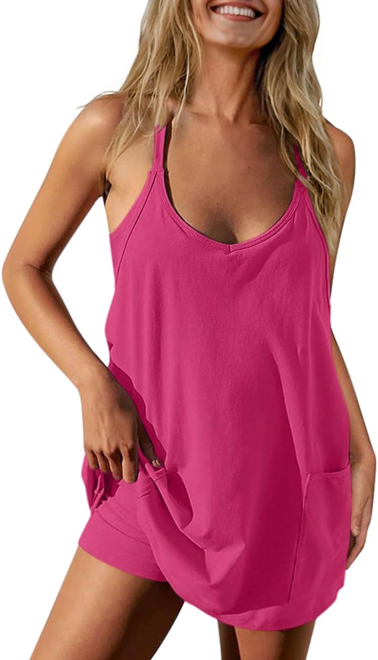 TARSE Athletic Dress for Women Casual Sleeveless Spaghetti Strap Sundress Workout Short Tennis Dress with Pockets