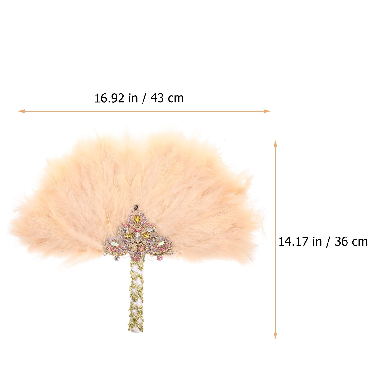 UKCOCO Accessorio Fotografico Elegante Ventaglio Fatto a Mano Strass in Plastica e Piume Beige per Sposa per Matrimoni e Cerimonie