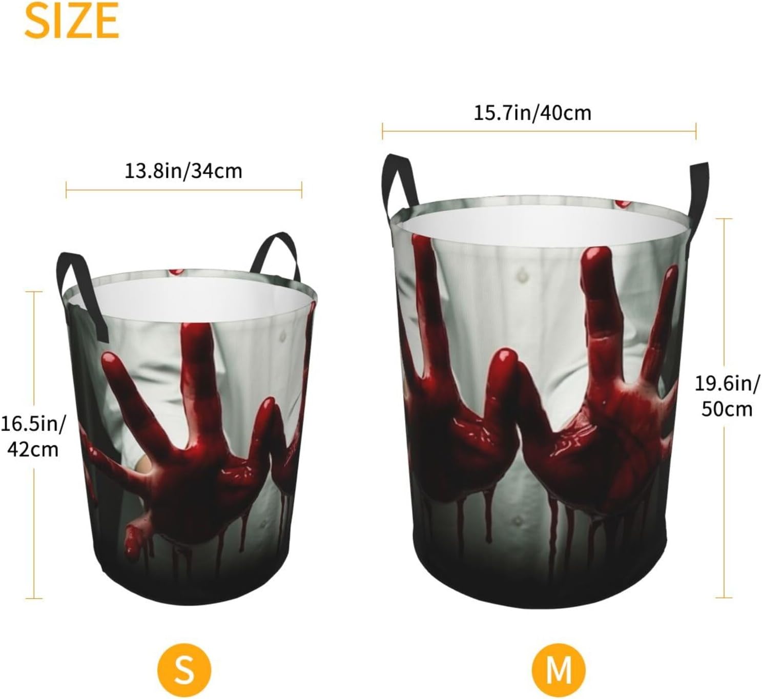 Bloody Hands Laundry Basket With Handles, Foldable Laundry Hamper Oxford Cloth Dirty Clothes Basket Waterproof Clothes Toys Storage Bin Organizer for Bedroom Bathroom Dorm