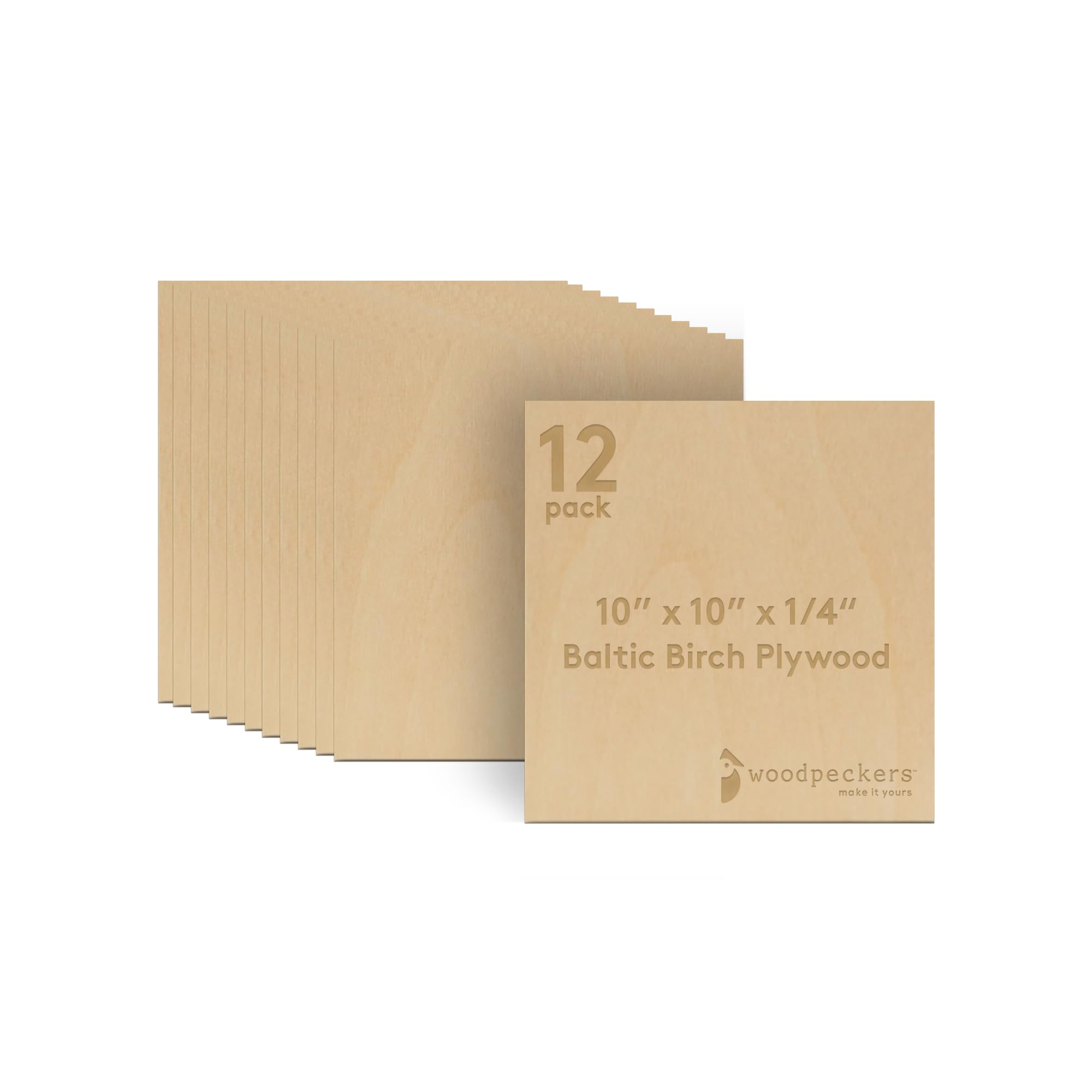 6 mm Baltic Birch Plywood 1/4 x 10 x 10 Inch, Box of 12 B/BB Grade Craft Wood, Stronger Than Basswood Sheets, for Laser, CNC Cutting and Wood Burning, by Woodpeckers-image-13