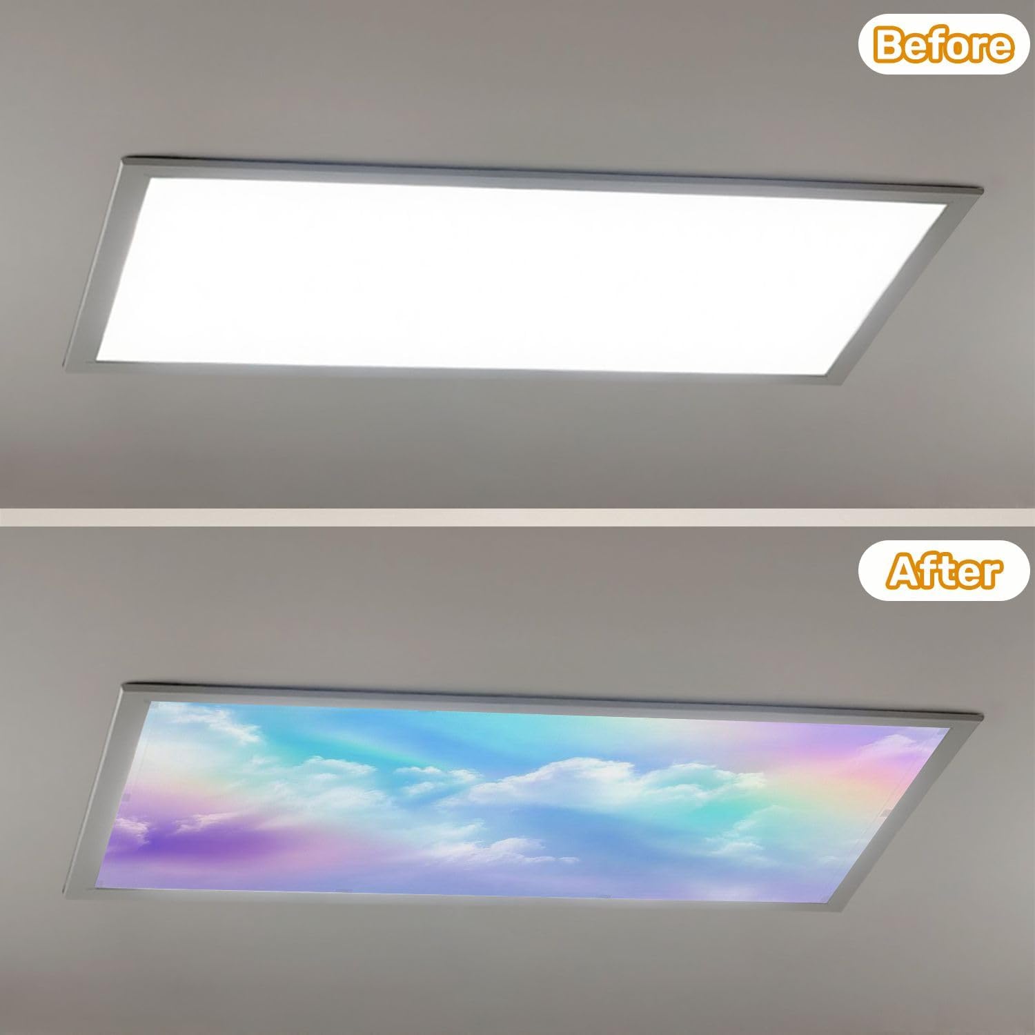 Fluorescent Light Covers for Ceiling Lights Sweet Pastel Sky Clouds Colorful Easy to Install Magnetic Light Filter for Classroom Office Hospitals School Home Decor