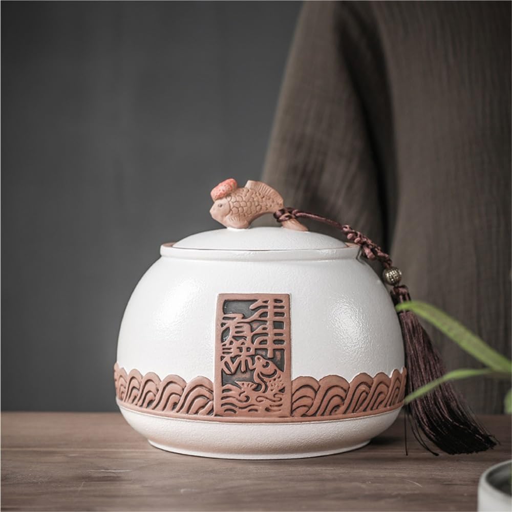 Ceramiczny pojemnik na herbatę, kamionkowy pojemnik do przechowywania herbaty, ceramiczny słoik z uszczelnieniem, kuchenny słoik na herbatę z pokrywką, zestaw do herbaty w stylu retro, chiński, poje