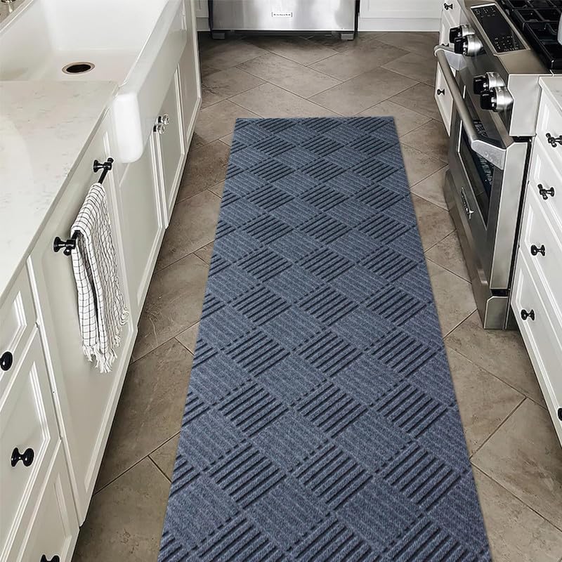 Rugs 1FTx7FT Ultra-Thin Rubber Backing Indoor Area Rugs Washable Runner Rug Hallway Kitchen Runner Mat Non-Shedding Carpet for Laundry Entrance Grey