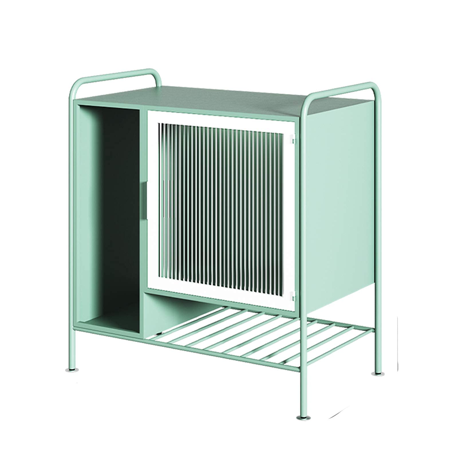 Schmiedeeiserner Sofatisch, Beistelltische, kompakte Tischmöbel mit Aufbewahrungsschrank, schwarz und grün, kompakte Beistelltische, Ausstellungstische für Wohnzimmer, Schlafzimmer, Arbeitszimmer,