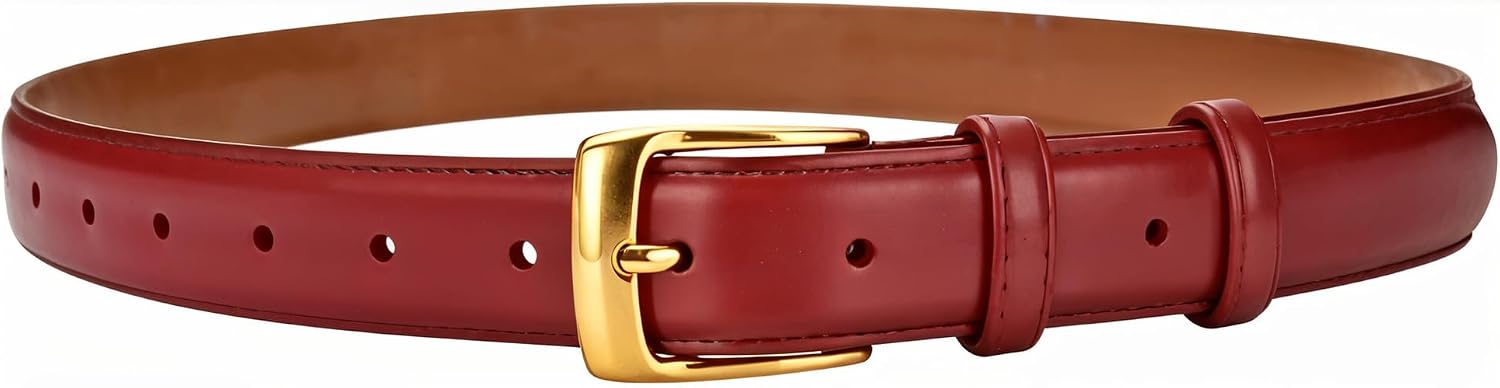 Premium Leather Belt Women with Gold Rectangle Buckle 100% Cowhide Leather
