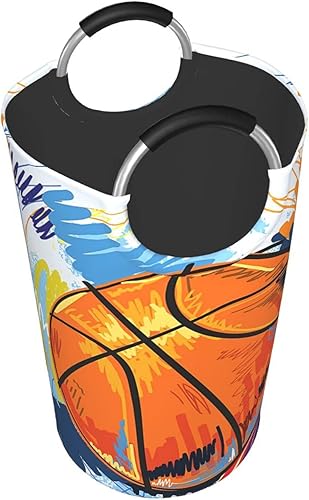 Miniatura 3 de Cesta de lavandería con asas, plegable, duradera, para almacenamiento de ropa sucia, organizador de lavandería, acuarela, graffiti, baloncesto