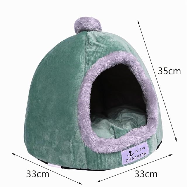 Foto 7 de 7 de Cama Cueva Cerrado para Gato Perro pequeño Felpa cálida y Base Antideslizante Plegable fácil de Limpiar (Verde