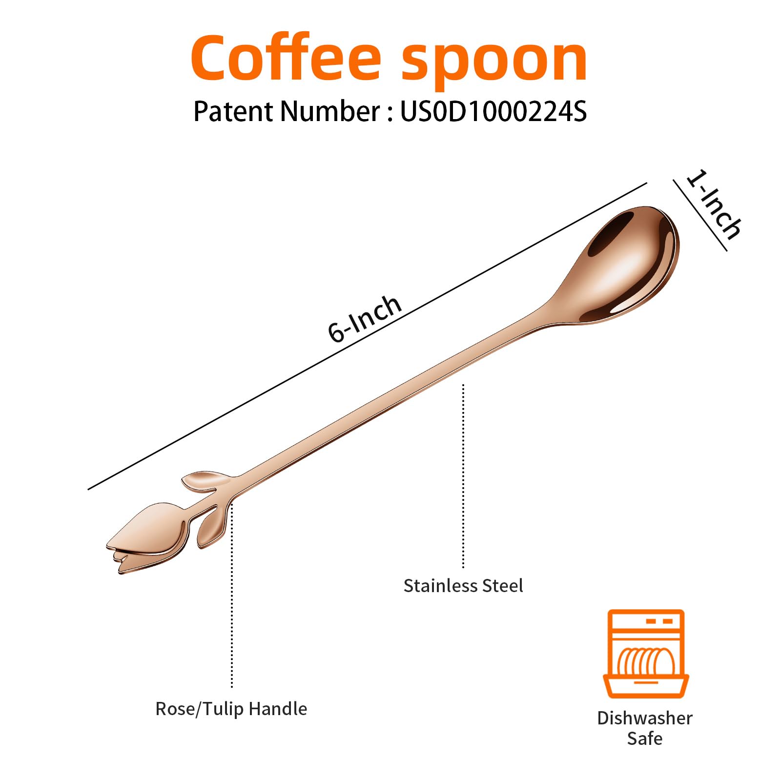 Juego de 12 mini cucharas de café con mango de tulipán de oro rosa, acero inoxidable de 6 pulgadas para espresso, té, postre, ideal para demitasse y porciones pequeñas