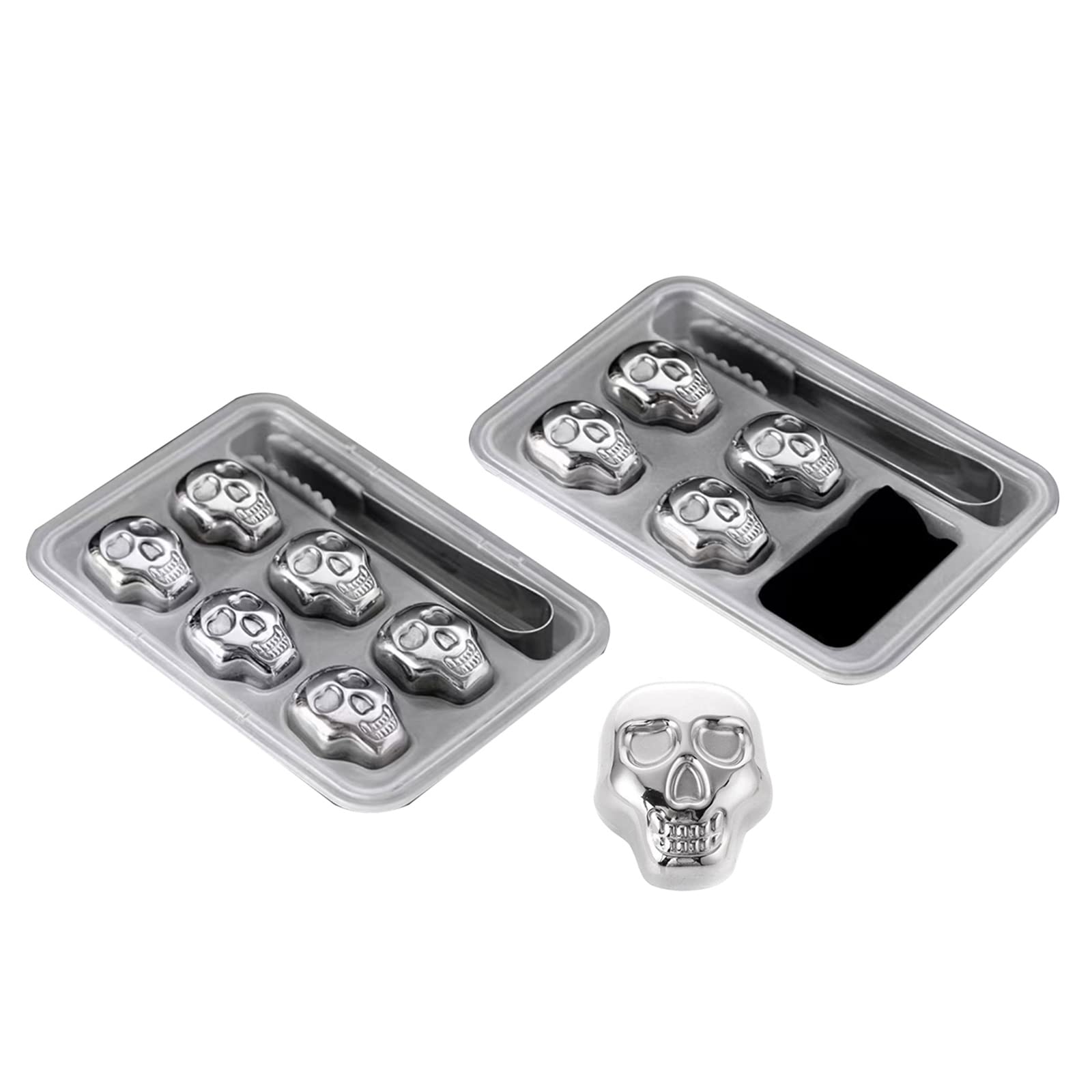 Stainless Steel Ice Cube Skull Head Shaped Stones Reusable Coolers Chiller Birthday Gift For Dad Him Husband Stainless Steel Ice Cube For Drinks Reusable For Freezer