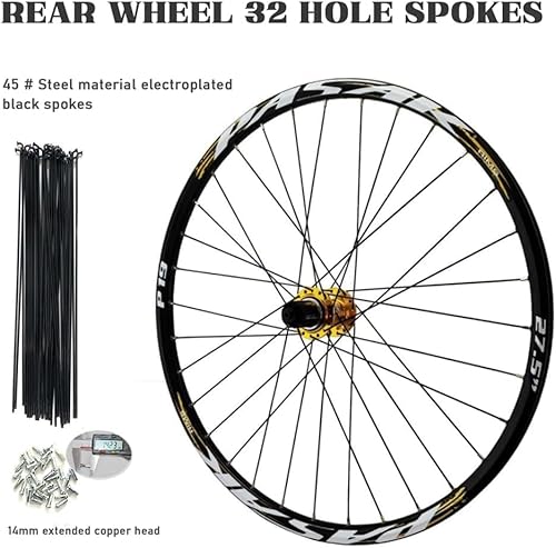 KUNYOS 26/27.5/29 Inch MTB Wheelset Disc Brake Quick Release Mountain Bike Wheels Alloy Double Layer Rim Front And Rear Wheel for 7-12 Speed Cassette 32 Holes,Gold,26inch - Image 2