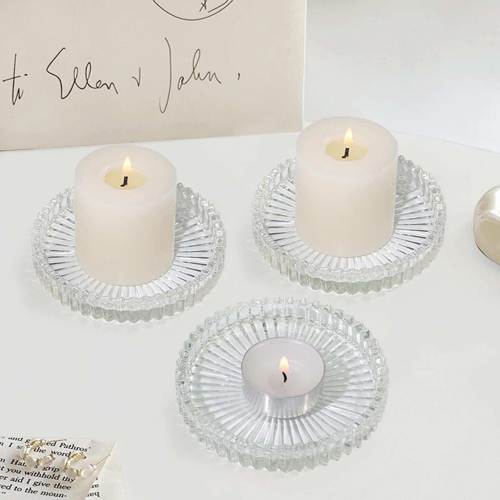 Glass Pillar Candle Holders 6PCS 3.8",Clear Round Pillar Candle Plates