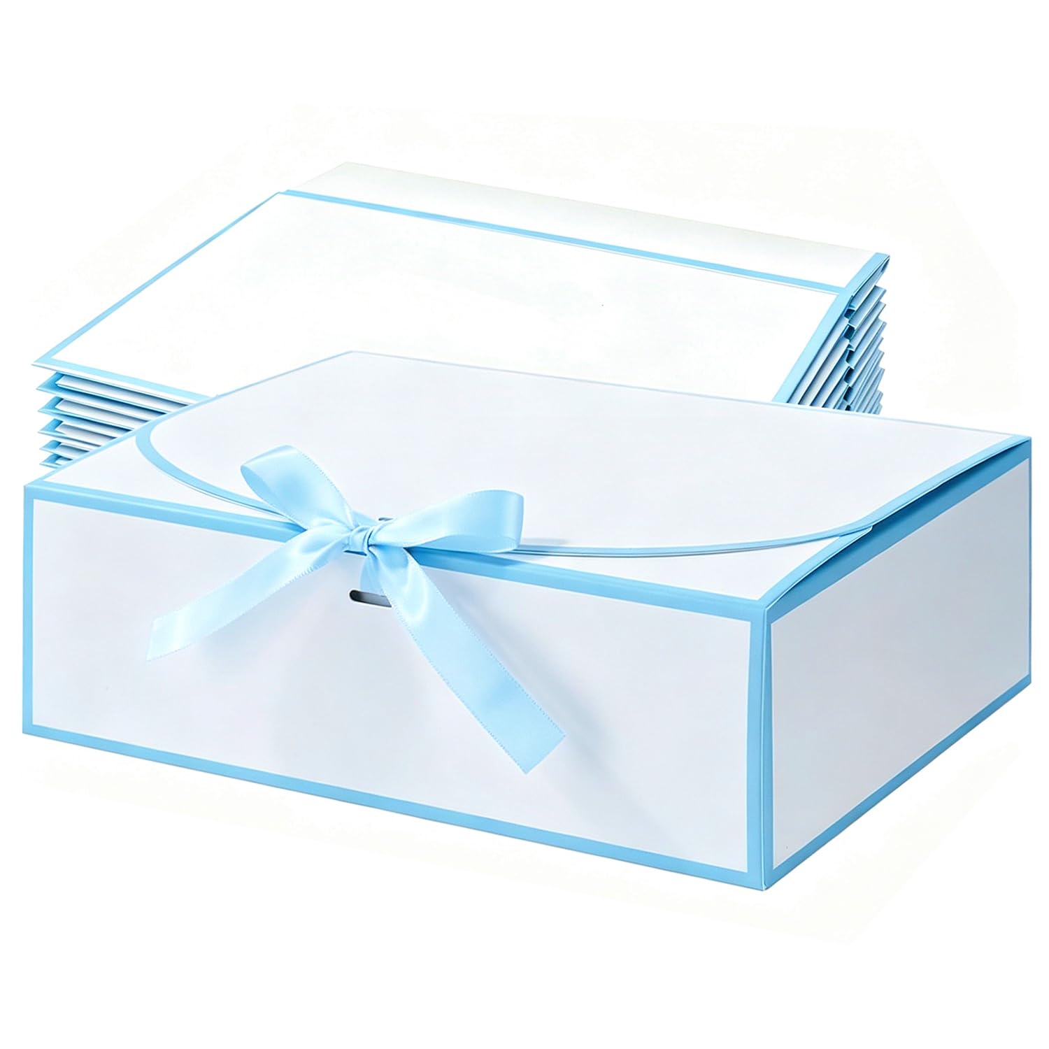 8 Pack White Gift Boxes with Lids, Bridesmaid Proposal Boxes Paper Gift Boxes with Ribbon for Wedding, Birthday, Graduation and Party Gifts (White,Blue)