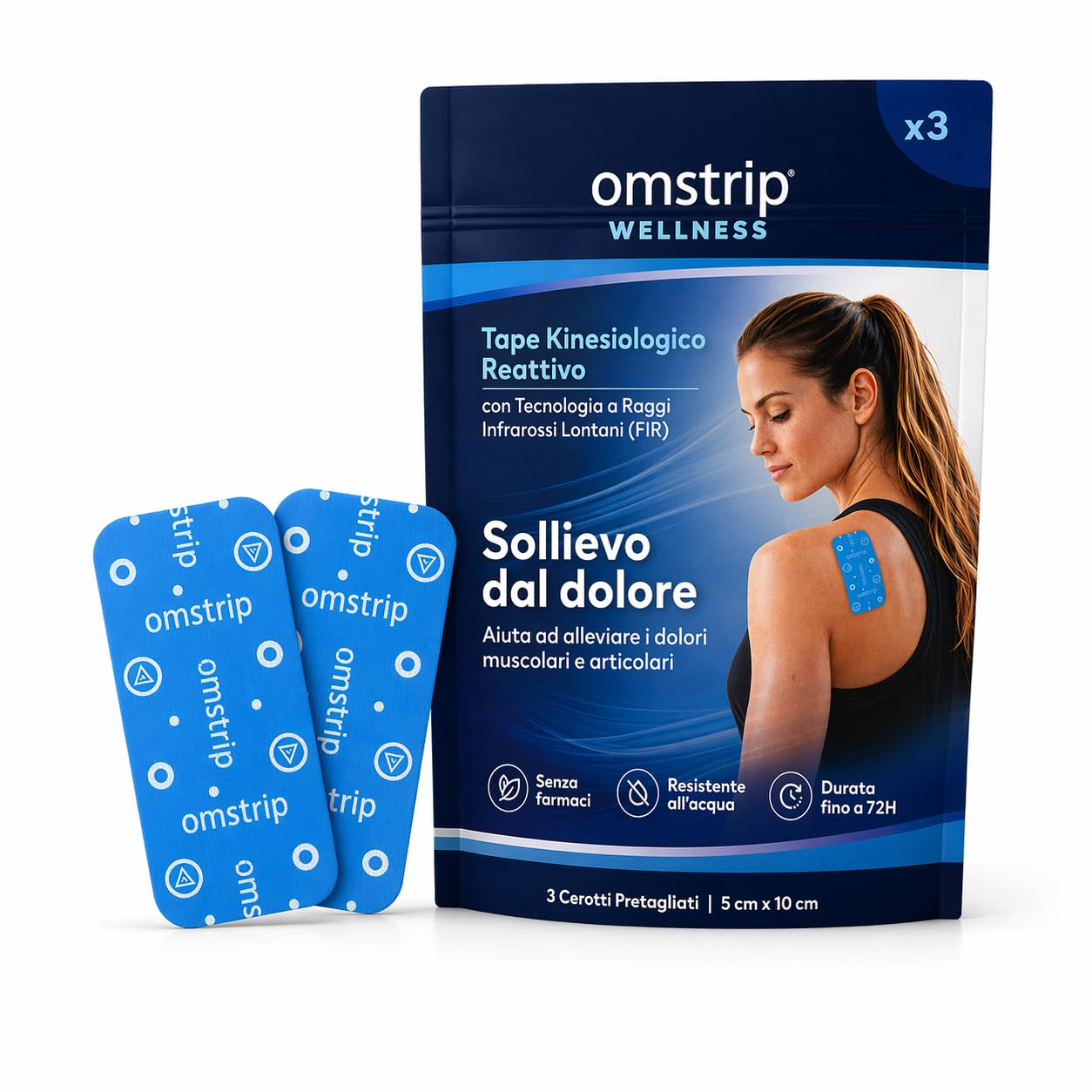 Wellness Cerotti Bioattivi (3 Pezzi), Sollievo Naturale Drug-Free di 72 Ore per Dolori Muscolari, Tensione e Benessere Quotidiano, Cerotto Kinesiologico con FIR e Tecnologia F7 Brevettata