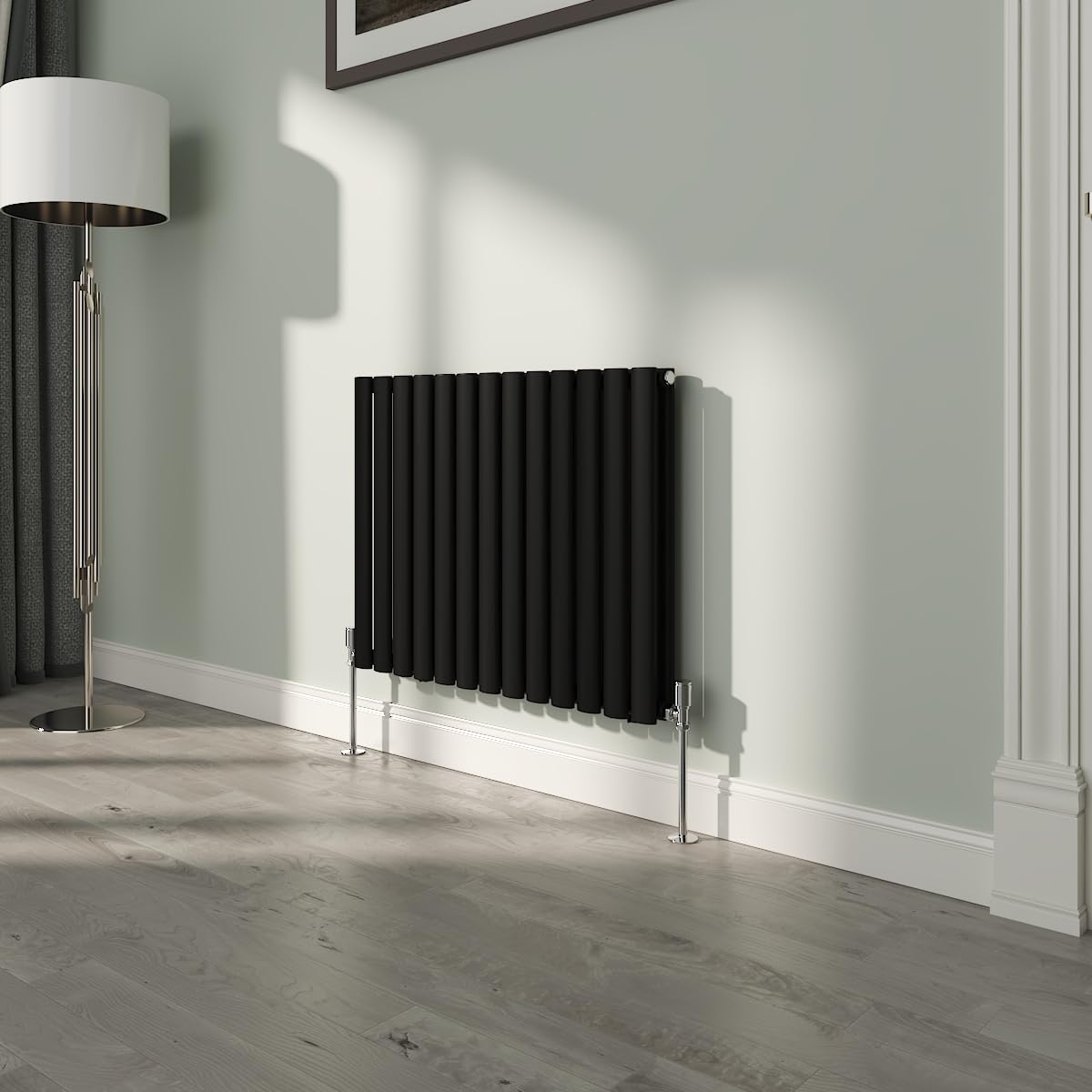 NRG Premium Black Oval Double Panel Designer Radiator 600x767mm Central Heating — image 1
