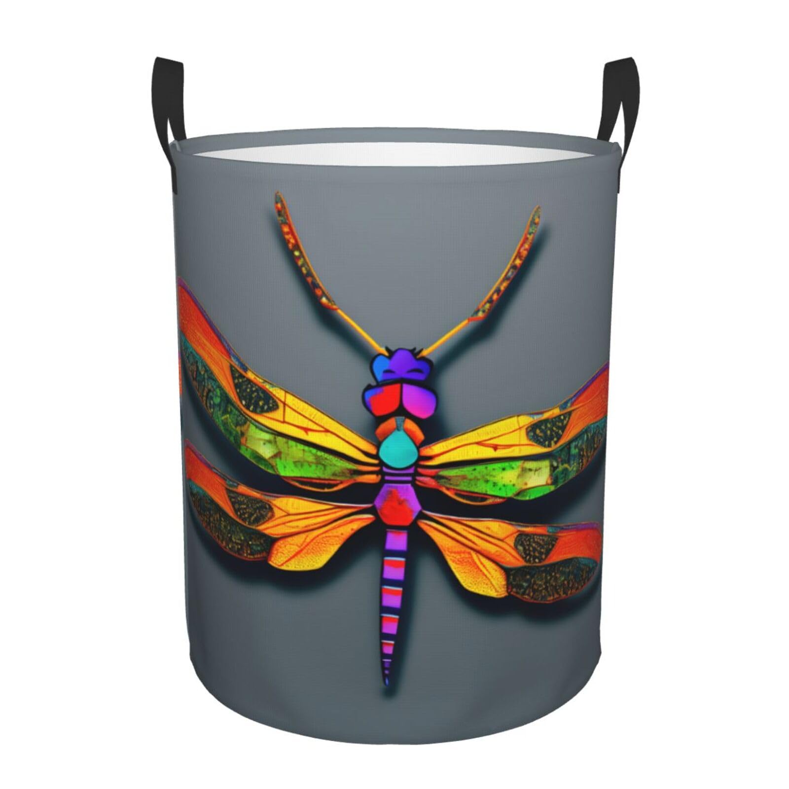 S Collapsible Laundry Hamper Round Cute Dragonfly Print Storage