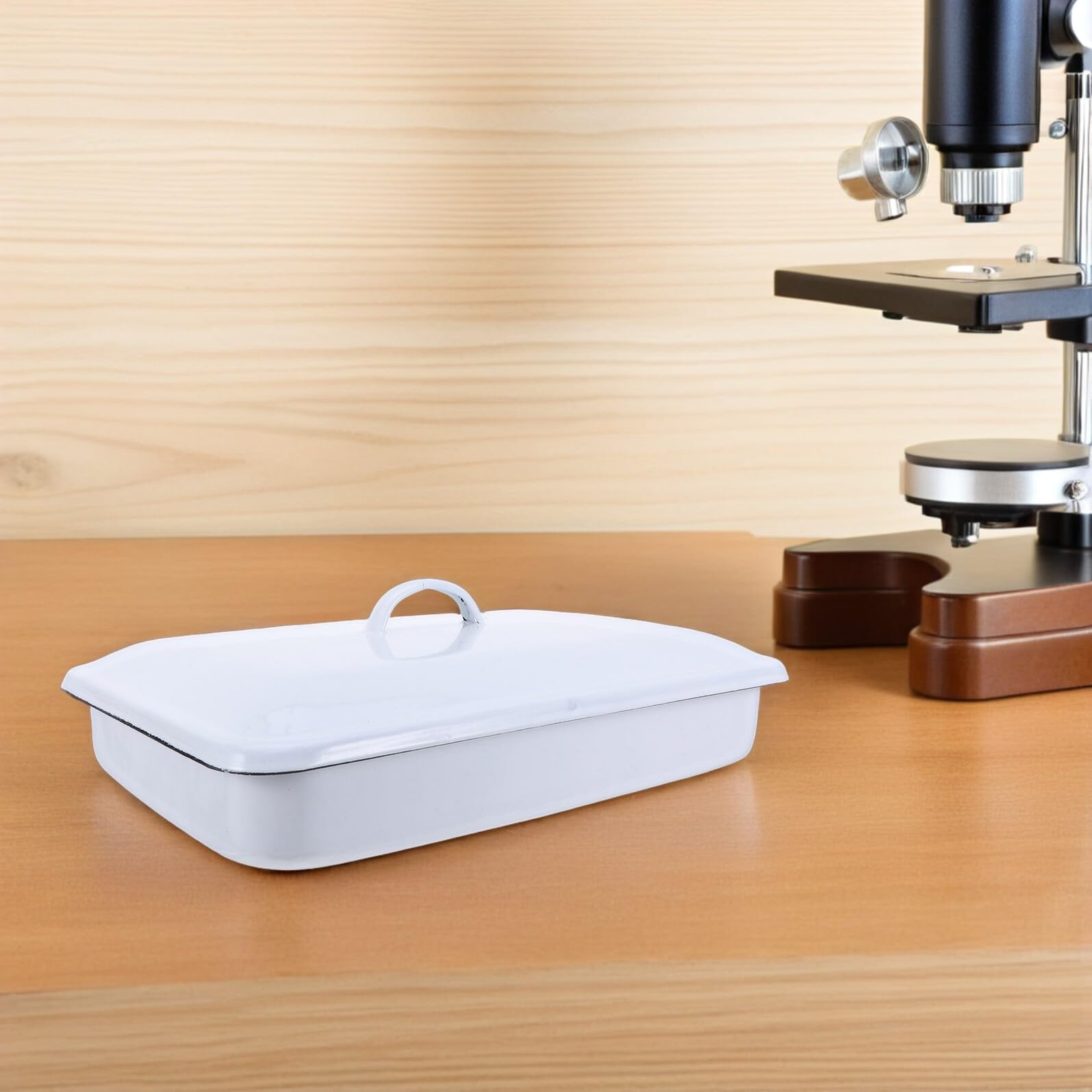Mobestech Vassoio Rettangolare Smaltato con Coperchio per Campioni Vassoio Multiuso da Laboratorio per Strumenti Medici e Organizzazione in Aula o Struttura di Ricerca