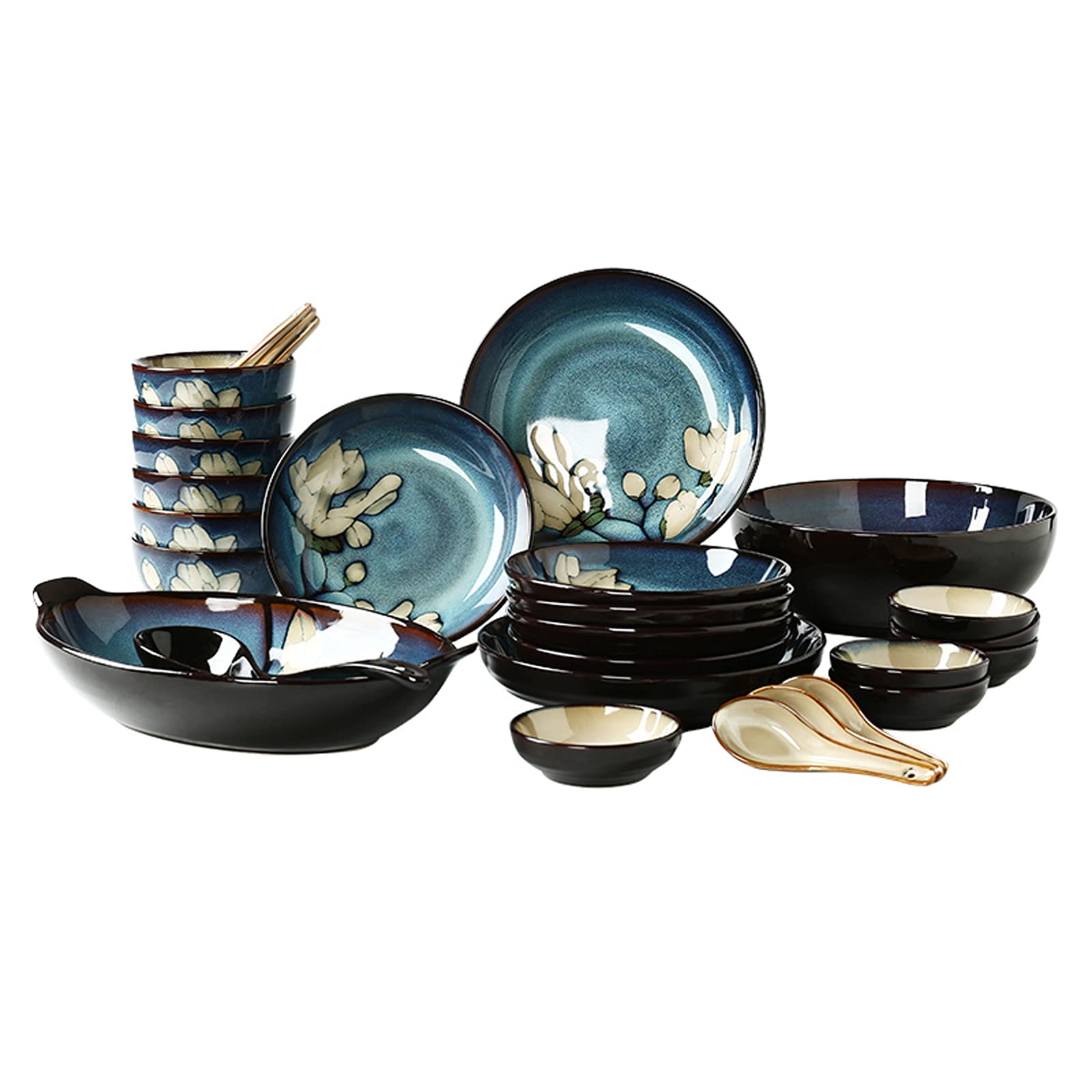 Zestaw obiadowy na przyjęcie rodzinne, hotelowa restauracja, zestaw zastawy ceramicznej, 28-częściowy zestaw grubych kolorowych misek i talerzy, zestaw zastawy ceramicznej, zastawa stołowa dla 4 osób