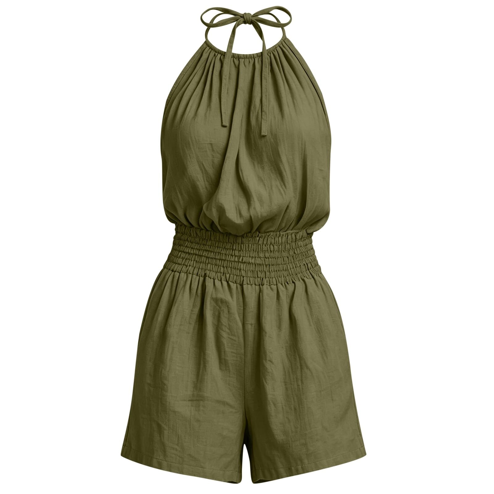Tuta da donna senza maniche, sciancrata, gamba larga, estiva, allacciatura al collo, tuta da spiaggia, tutina con schiena scoperta, leggera, ariosa, casual, per passeggiate, taglie forti