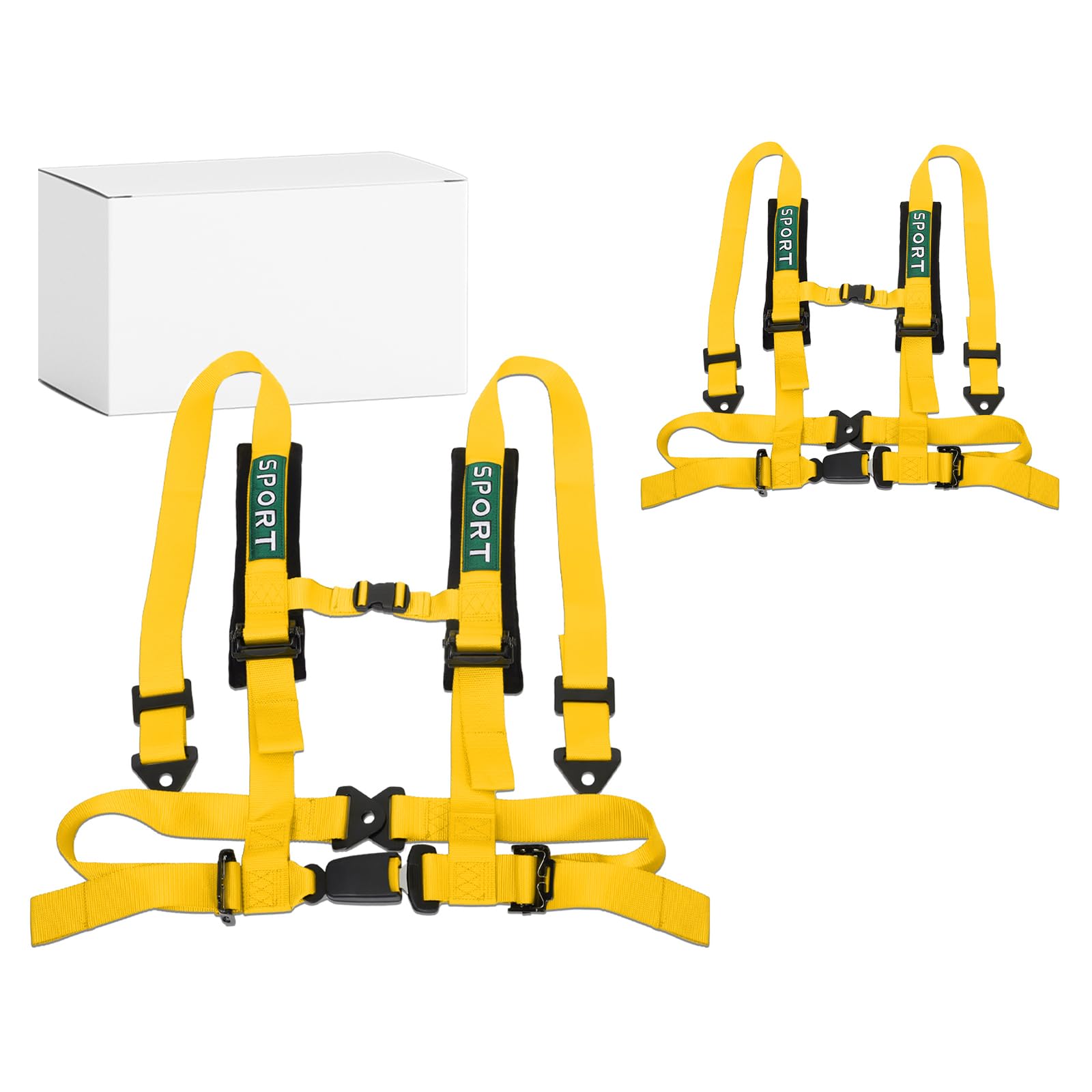 2Pcs 4 Point Racing Harness With Padding Heavy Duty Buckle Upgraded 3 Inch Straps UTV Harness 4 point Universal Adjustable for Adults Easy Install,Yellow