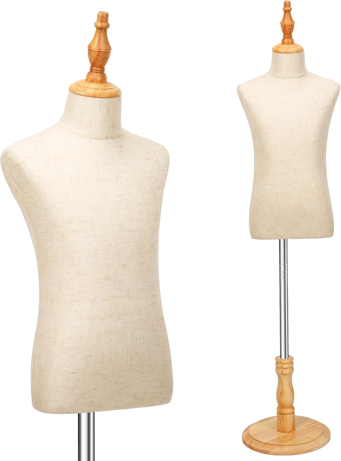 TaroKitc Kid Dress Form, Adjustable Child Mannequin Torse with Wooden Base, Unisex Toddler Clothes Mannequins for Apparel Scarf Jewelry Window Shop Display (Beige, 8-9 Years Old)