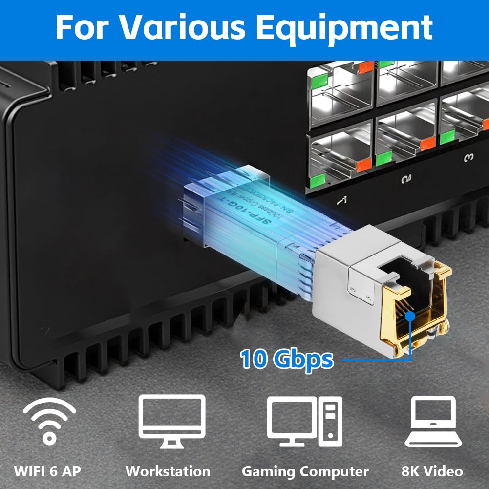 OFFCUP Module de SFP vers RJ45 en Cuivre, 10G SFP Base-T Jusqu'à 80 Mètres, Mini-GBIC Transceiver Compatible avec Cisco SFP-10G-TS Ubiquiti UF-RJ45-10G Netgear Mikrotik D-Link Supermicro