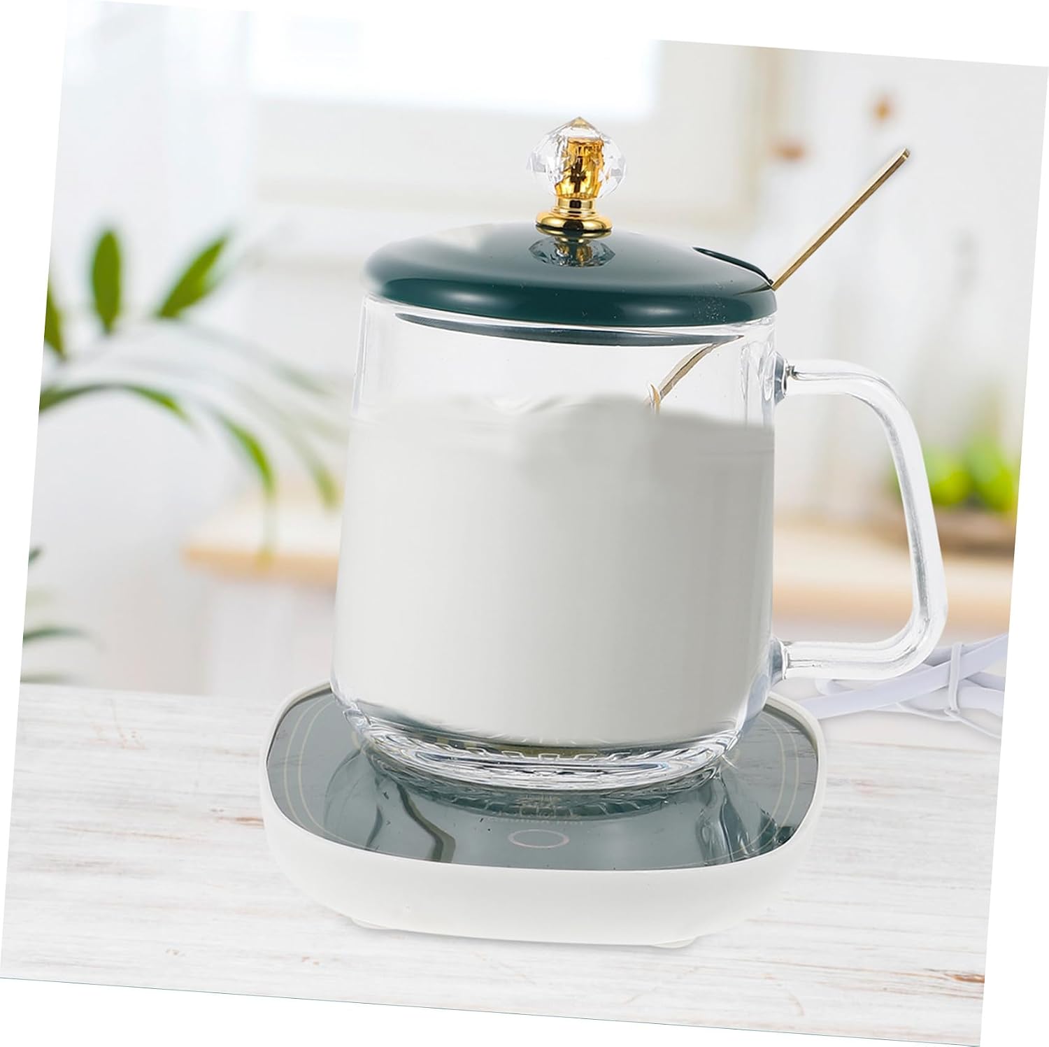 Ceramic Mug Warmer Set with Glass Cup and Heating Coaster US Plug Ac110 Milk and Coffee Drink Cup Warmer for Office and Home Use in Box