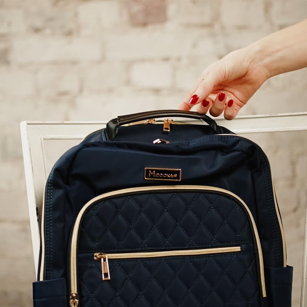 Modoker Eco-Friendly 15.6 Inch Laptop Backpack, Quilted Work Backpack for Women Bookbag Teacher Backpack with USB Charging Port, Travel Backpack Purse for Women Nurse, Black - Image 8