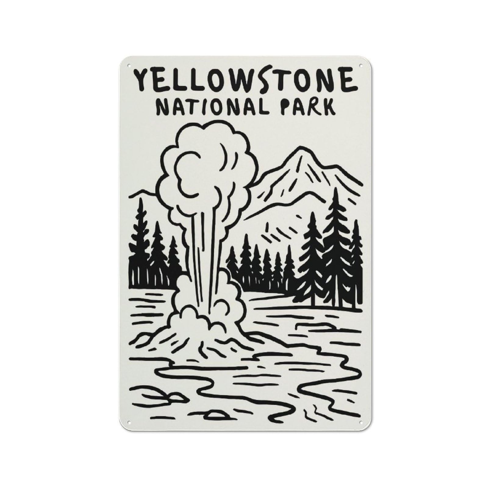Tin Sign with Yellowstone National Park Geyser Design 30x20cm, Understated Studio Wall Plaque for Hobby Room, Office, Lounge Or Living Room