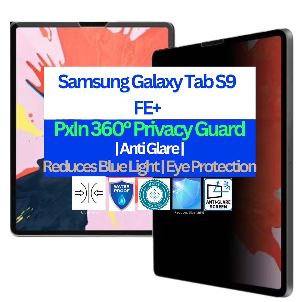 PxIn Tablet Privacy Guard compatible with Samsung Galaxy Tab S9 FE+ | Privacy screen protector | Anti Glare | Anti Spy | Reduces blue light | Self healing from scratches | Eye Protection (B0D6LQQ3K2) Amazon Price History, Amazon Price Tracker