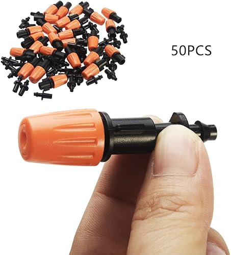 Miniatura 9 de UMXOSM 50 goteros de riego de flujo ajustable con micropulverizador, cabezal de rociador de jardín, atomizadores de riego por goteo, boquillas de