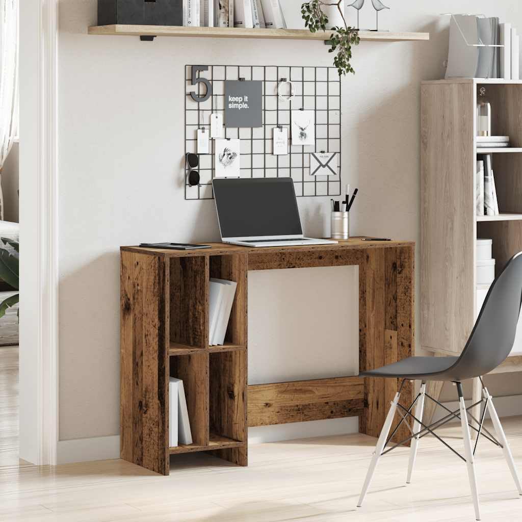 Tavolo per PC con scomparti, scrivania per computer, 102,5 x 35 x 75 cm, in legno anticato, con scomparti aperti per forniture da ufficio, superficie facile da pulire, ideale per piccoli