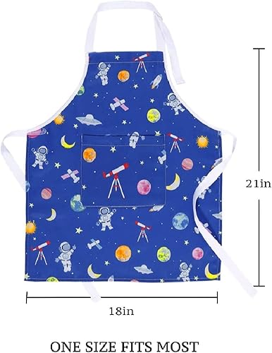 Miniatura 4 de RosieLily Delantal para niños pequeños, delantal de cocina para niños, delantal de astronauta para pintar, hornear, lindo delantal de arte para