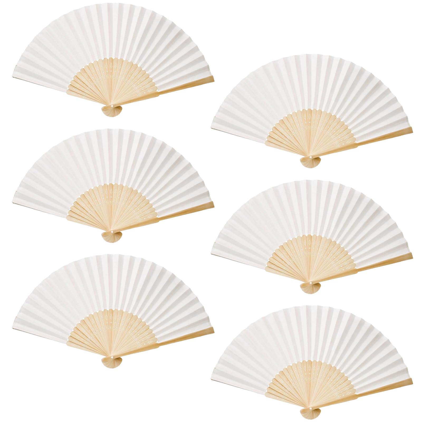 6 Pièces Eventail Blanc Manche pour Mariage et Fête - Bricolage Cadeaux, Décoration Murale, Eventail Papier Pliants Personnalisable