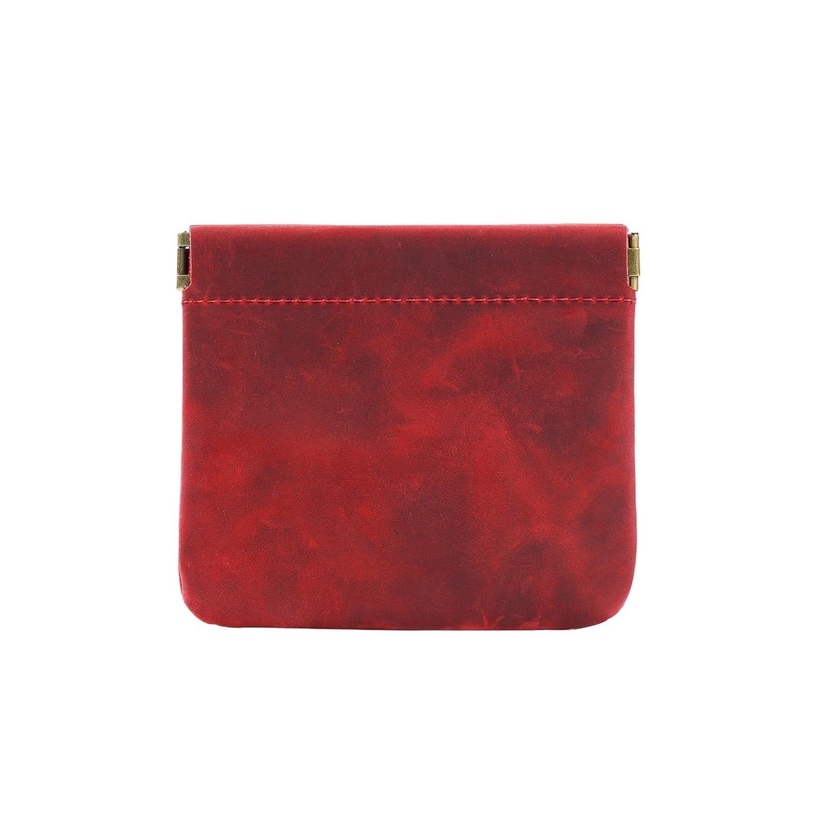 AYWTIUN Leather Drawstring Pouch Leather Coin Purse, Cowhide Drawstring Pouch with Spring Return Closure, Small Retro Bag 12x10.5cm