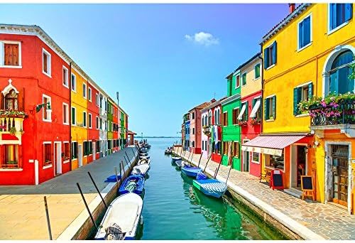 ArtzFolio Burano Island Canal Italy Unframed Premium Canvas Painting 54inch x 36inch (137.1cms x 91.4cms)