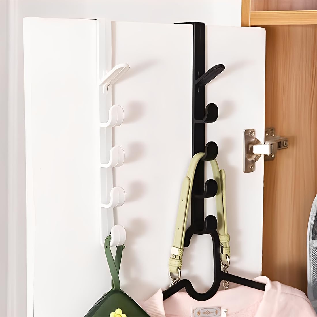 4 Pezzi Ganci Per Porta, Appendi Abiti Da Porta Senza Fori, Crogioni Per Abiti A Sospensione Per Porte, 5 Crogioni, Per Porte, Armadi, Creme, Bagni (Nero, Bianco, 4,5 * 26,5 cm)